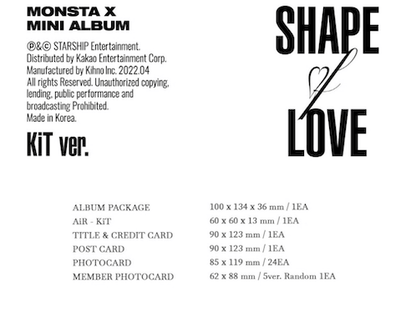 MONSTA X - SHAPE OF LOVE (11TH MINI ALBUM) KIT ALBUM - J-Store Online