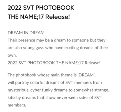 SEVENTEEN - 2022 SVT PHOTOBOOK - THE NAME;17 - 2. Pre-Order - J-Store Online